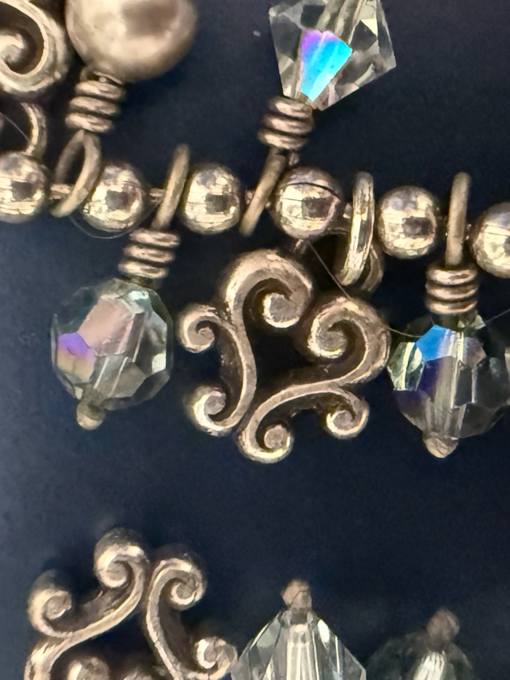 silver -Tone Beaded Charm Bracelet with Iridescent Crystals - Picture 6 of 8